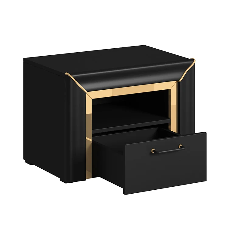 Comodino moderno 1 cassetto 60x44cm nero oro Benz