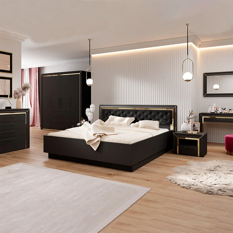 Comodino moderno 1 cassetto 60x44cm nero oro Benz