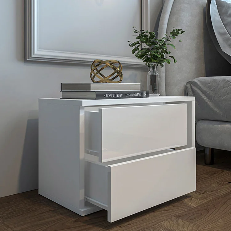 Comodino moderno 57x40h cm 2 cassetti con vano bianco Bird