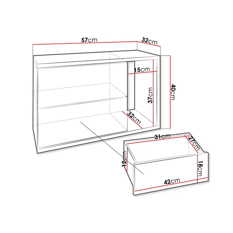 Comodino moderno 57x40h cm 2 cassetti con vano bianco Bird