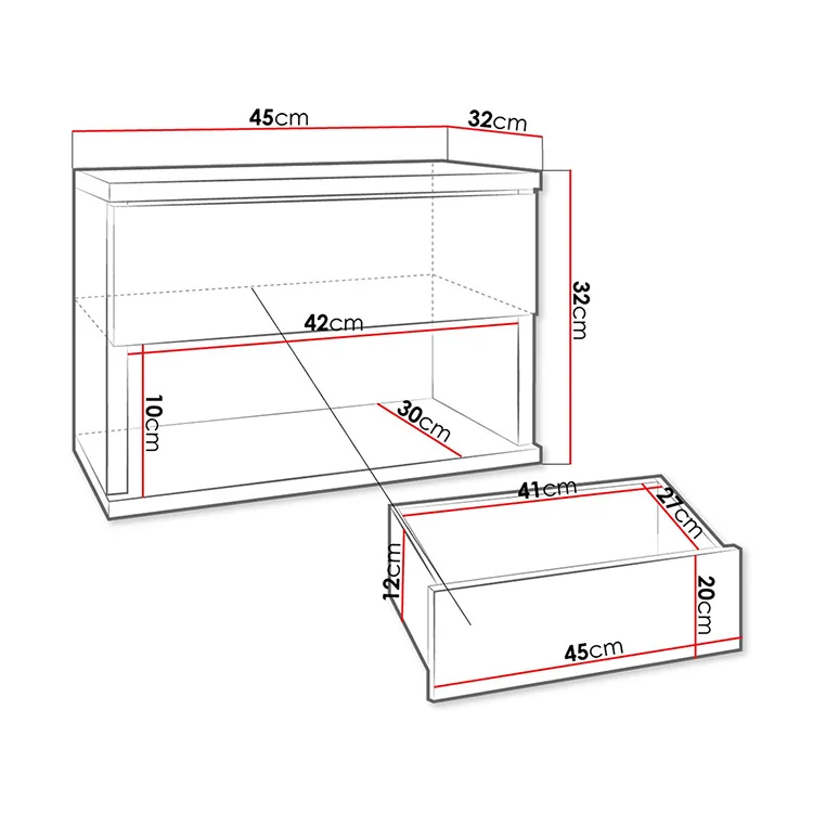 Comodino sospeso 45x32h cm con cassetto bianco Frog