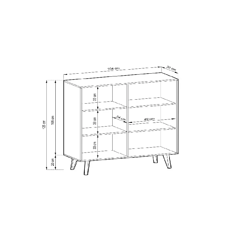 Credenza alta 104x125h cm 2 ante moderna rovere cannettato nero Tonk