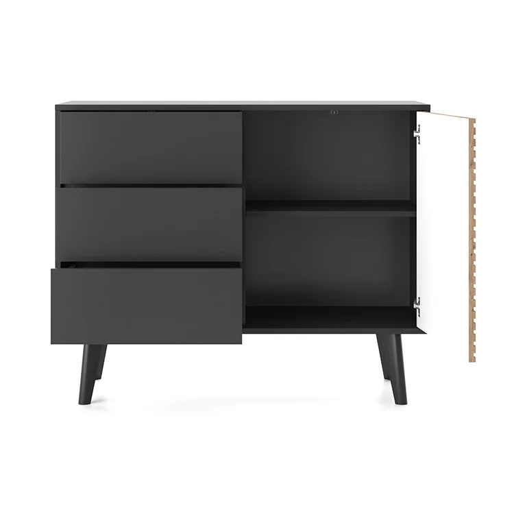 Madia 104x83h cm 3 cassetti moderna rovere cannettato nero Tonk