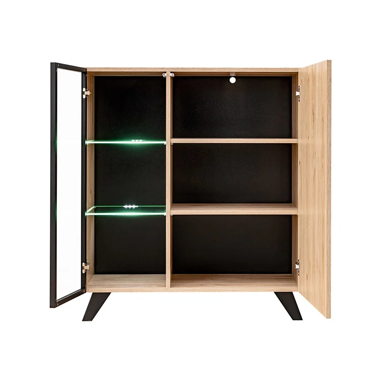 Credenza 90x102h cm 2 ante moderna noce con stampa nera Mendes