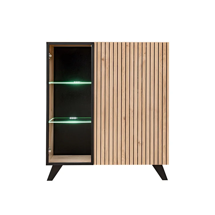 Credenza 90x102h cm 2 ante moderna noce con stampa nera Mendes