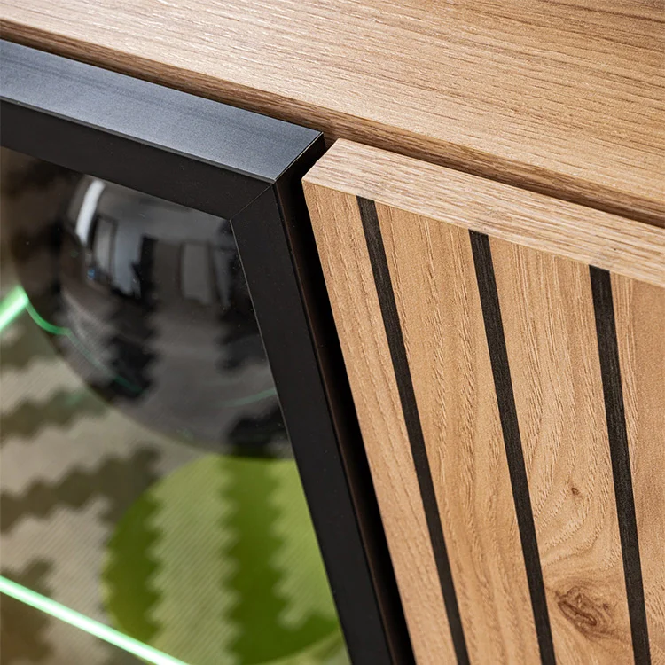 Credenza 90x102h cm 2 ante moderna noce con stampa nera Mendes