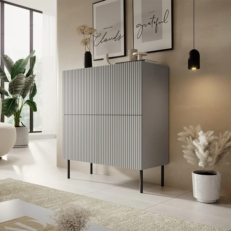 Credenza alta 100x110h cm moderna soggiorno grigio chiaro nero Cadice