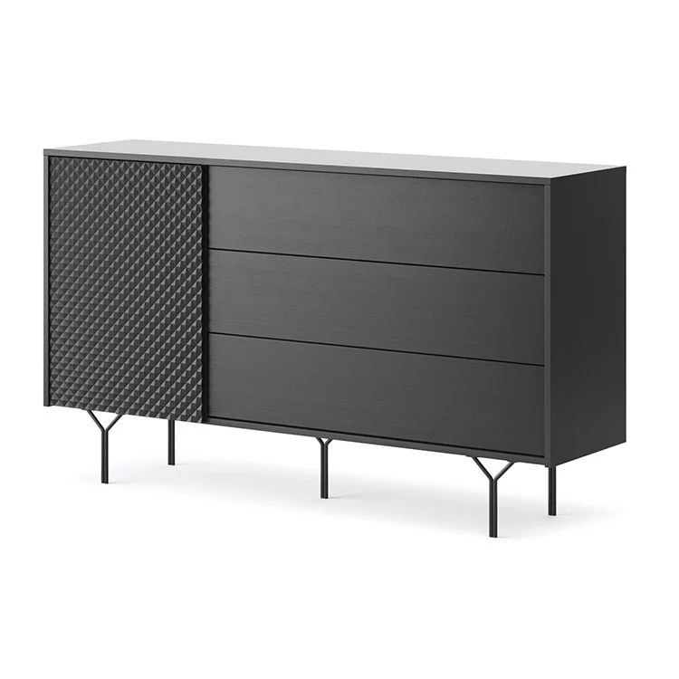 Credenza 144x83h cm 1 anta 3 cassetti moderna antracite frassinato nero Parigi