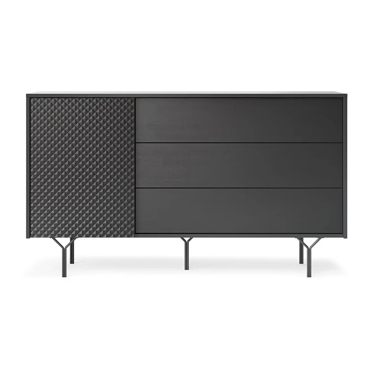 Credenza 144x83h cm 1 anta 3 cassetti moderna antracite frassinato nero Parigi
