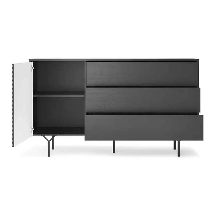 Credenza 144x83h cm 1 anta 3 cassetti moderna antracite frassinato nero Parigi