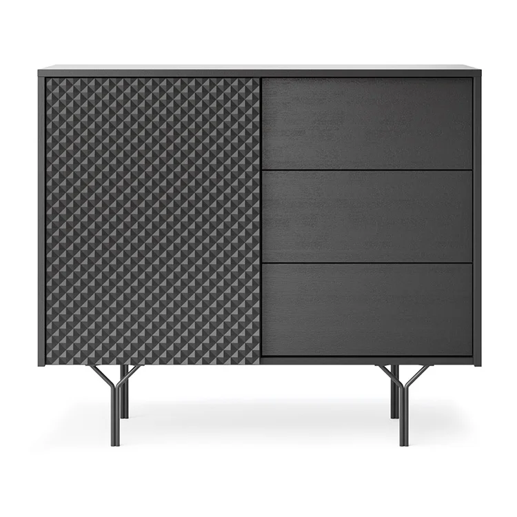 Credenza 97x83h cm 1 anta 3 cassetti  moderna antracite frassinato nero Parigi