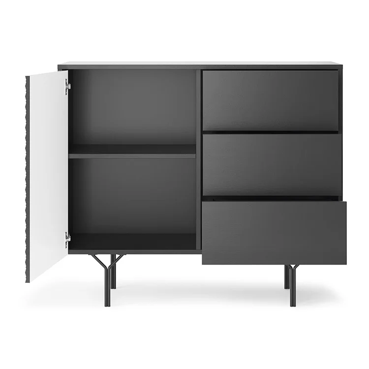 Credenza 97x83h cm 1 anta 3 cassetti  moderna antracite frassinato nero Parigi