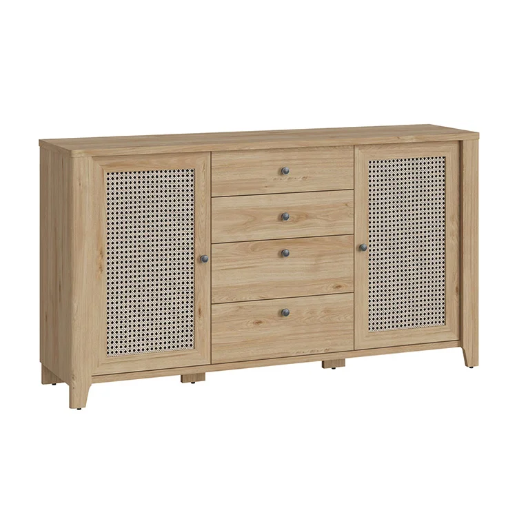 Credenza 164x91h cm 2 ante 4 cassetti moderna rovere naturale Astoria