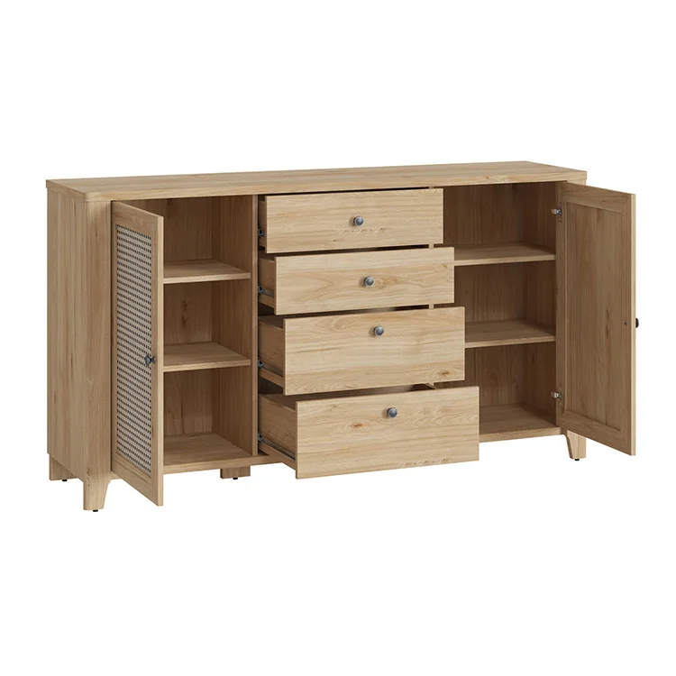 Credenza 164x91h cm 2 ante 4 cassetti moderna rovere naturale Astoria