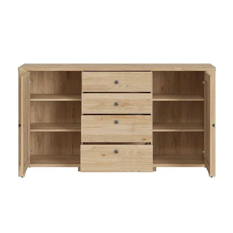 Credenza 164x91h cm 2 ante 4 cassetti moderna rovere naturale Astoria