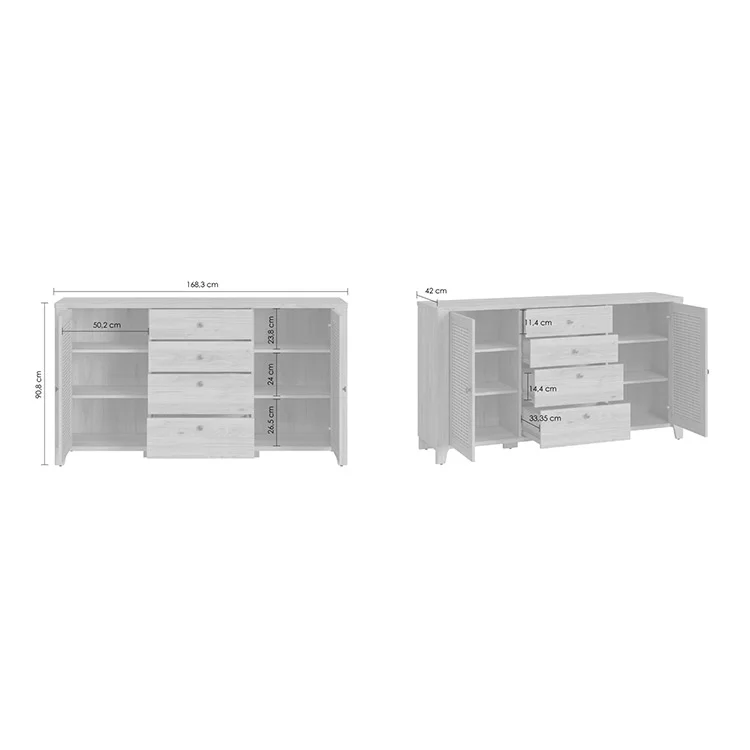 Credenza 164x91h cm 2 ante 4 cassetti moderna rovere naturale Astoria