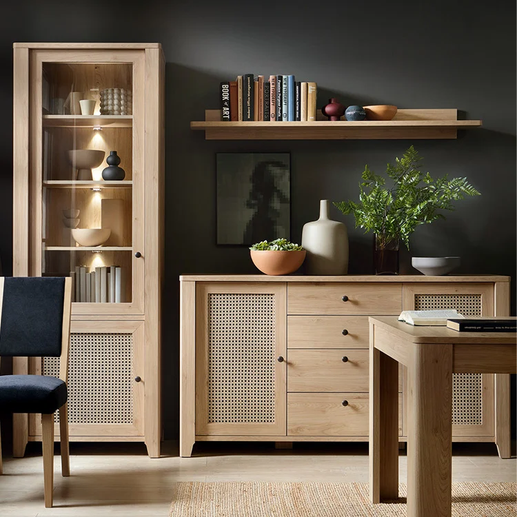 Credenza 164x91h cm 2 ante 4 cassetti moderna rovere naturale Astoria