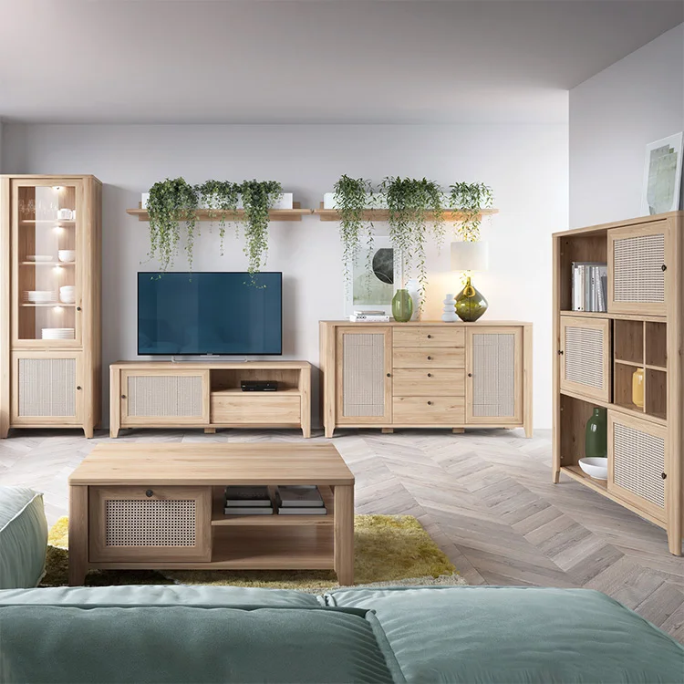 Credenza 164x91h cm 2 ante 4 cassetti moderna rovere naturale Astoria