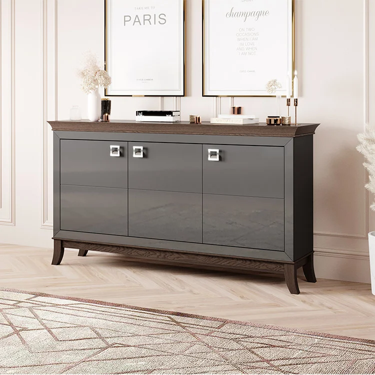 Credenza 160x92h cm 3 ante moderna antracite lucido rovere scuro Umag