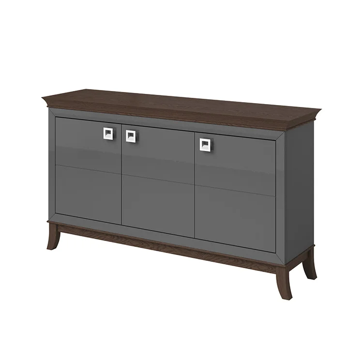 Credenza 160x92h cm 3 ante moderna antracite lucido rovere scuro Umag