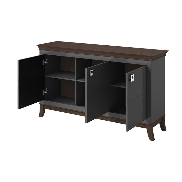 Credenza 160x92h cm 3 ante moderna antracite lucido rovere scuro Umag
