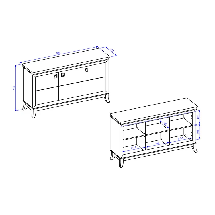 Credenza 160x92h cm 3 ante moderna antracite lucido rovere scuro Umag