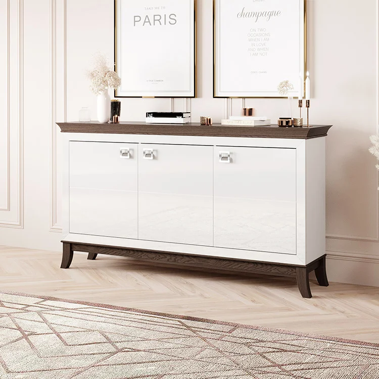 Credenza 160x92h cm 3 ante moderna bianco lucido rovere scuro Umag