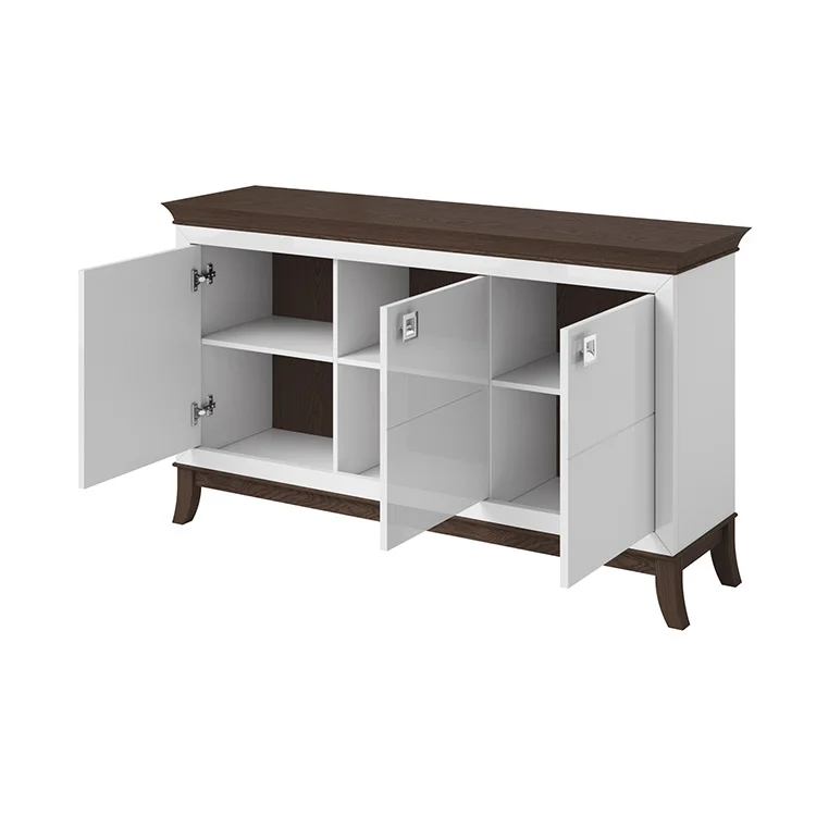 Credenza 160x92h cm 3 ante moderna bianco lucido rovere scuro Umag