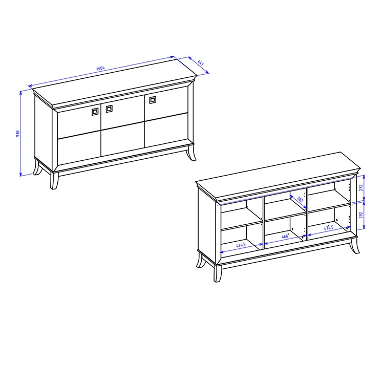 Credenza 160x92h cm 3 ante moderna bianco lucido rovere scuro Umag