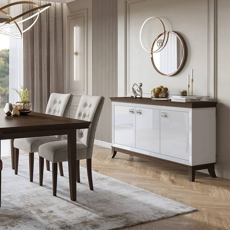 Credenza 160x92h cm 3 ante moderna bianco lucido rovere scuro Umag