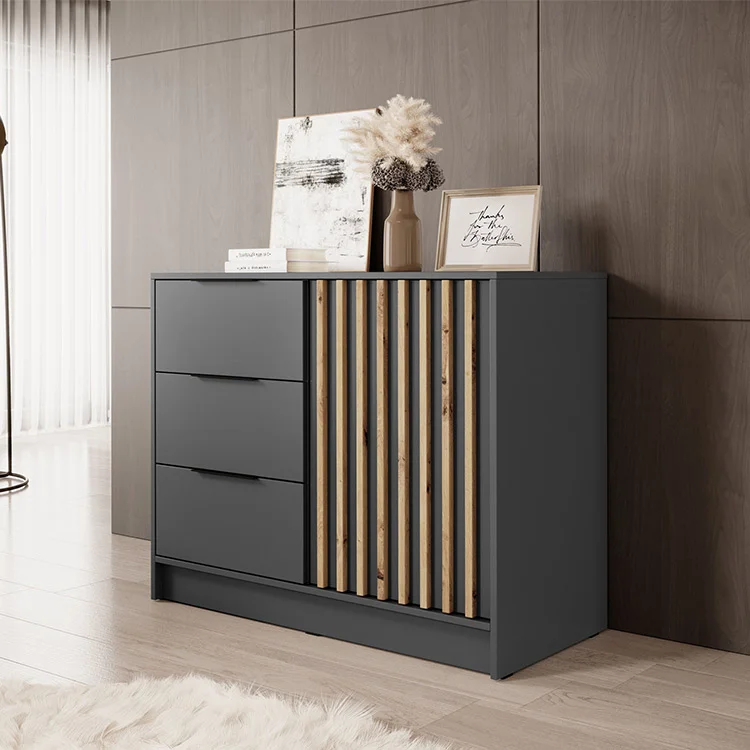 Credenza 105x86h cm 3 cassetti moderna antracite quercia Miller
