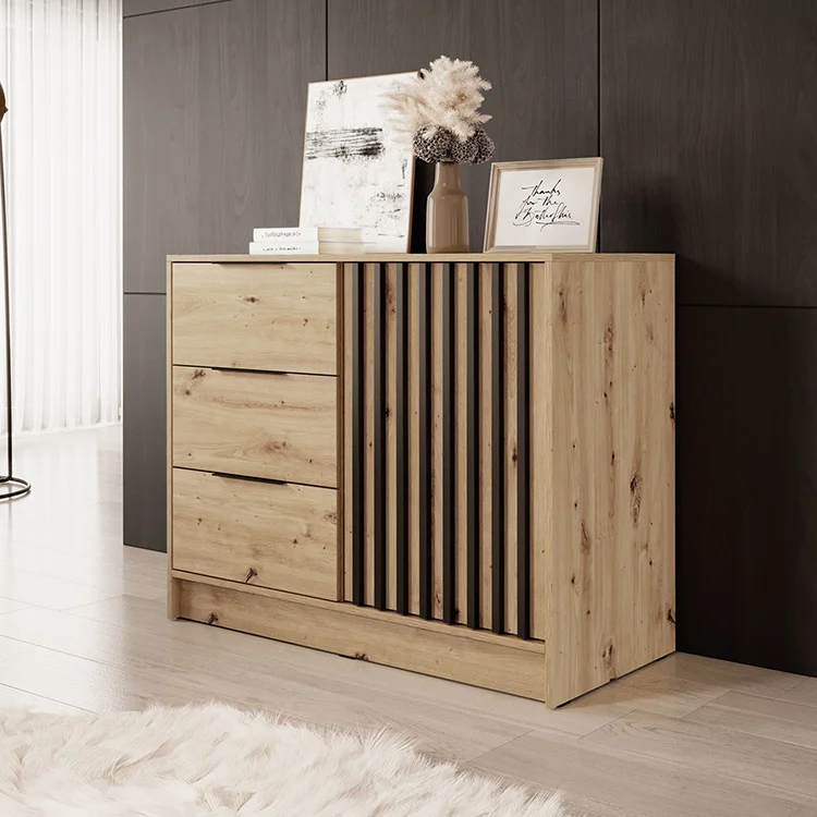 Credenza 105x86h cm 3 cassetti moderna quercia nero Miller