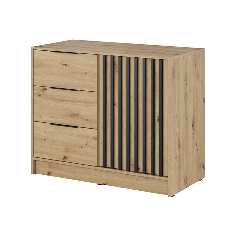 Credenza 105x86h cm 3 cassetti moderna quercia nero Miller