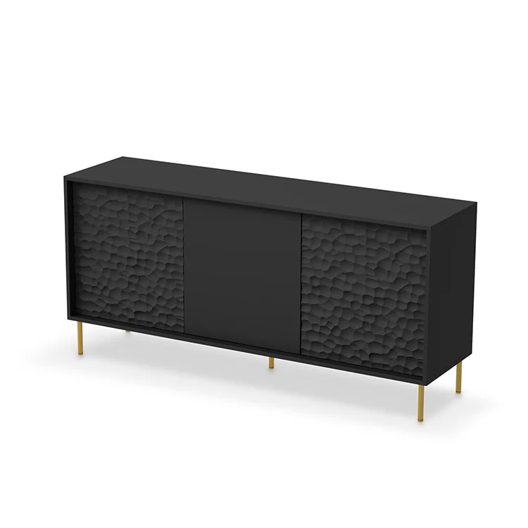 Credenza 155x73h cm 3 ante moderna soggiorno nero oro Osaka