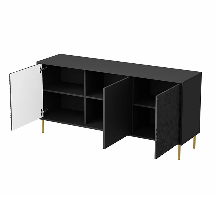 Credenza 155x73h cm 3 ante moderna soggiorno nero oro Osaka