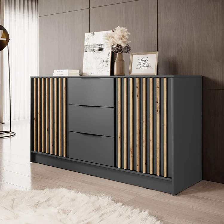 Credenza 155x86h cm 2 ante 3 cassetti soggiorno antracite quercia Miller