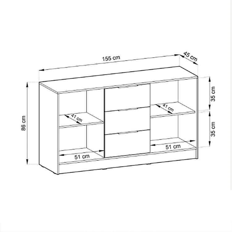 Credenza 155x86h cm 2 ante 3 cassetti soggiorno antracite quercia Miller