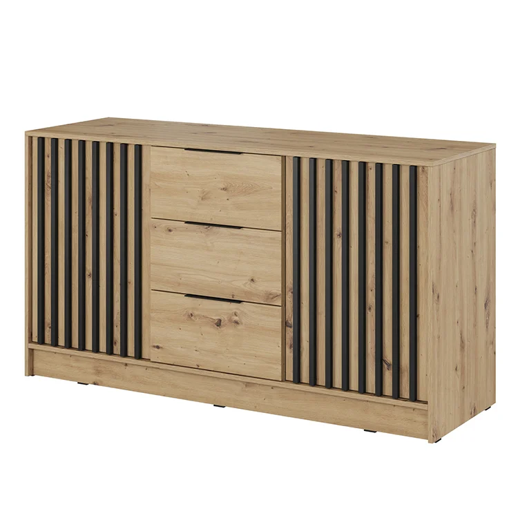 Credenza 155x86h cm 2 ante 3 cassetti soggiorno quercia nero Miller