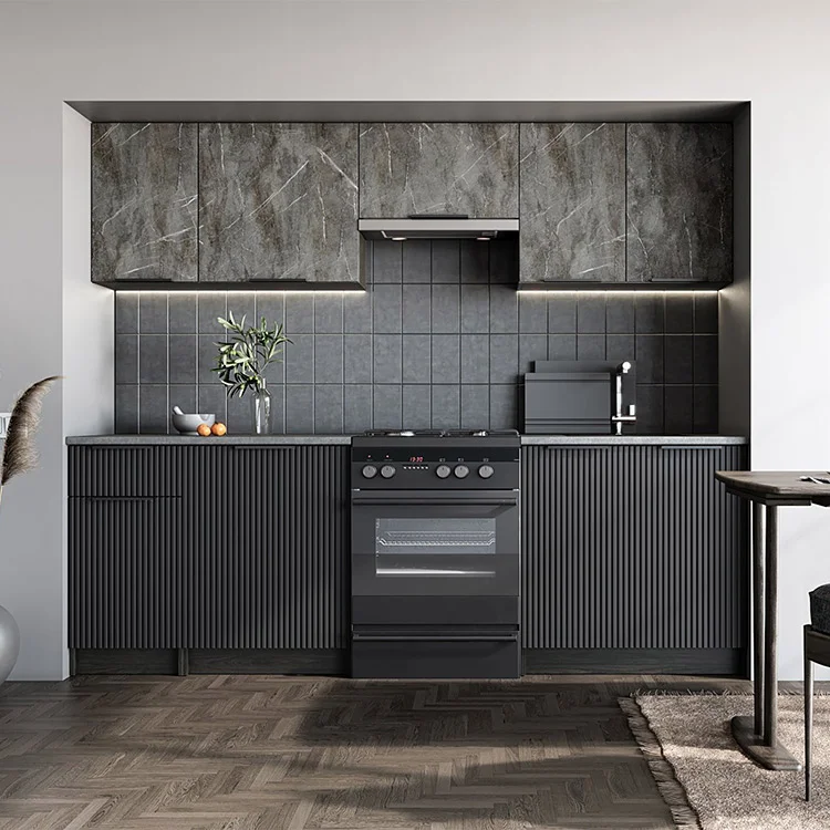 Cucina 240cm completa componibile moderna marmo nero grigio Yangon
