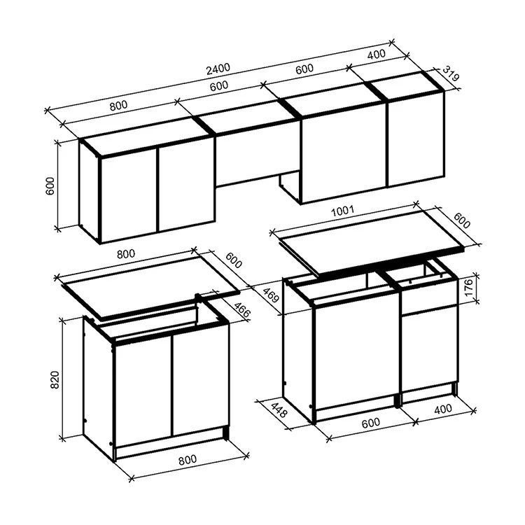 Cucina 240cm completa componibile moderna marmo nero grigio Yangon