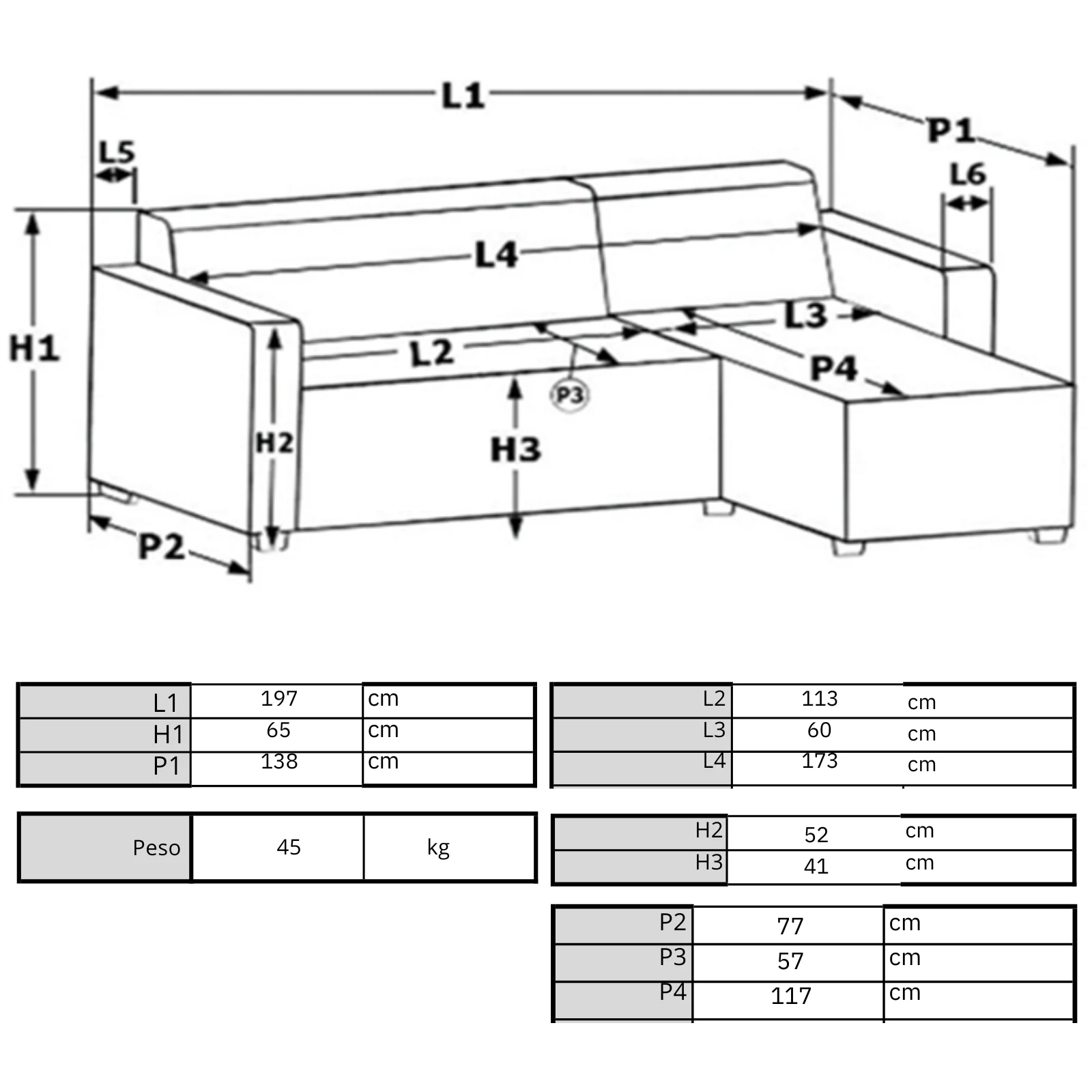 Divano angolare reversibile 3 posti 197cm antracite Sullivan