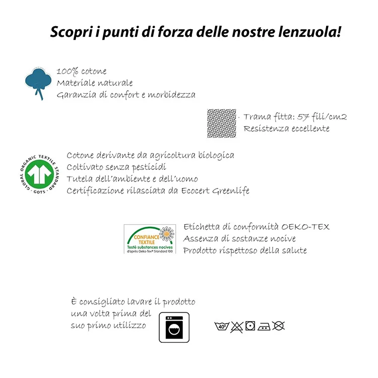 Lenzuolo francese con angoli in cotone bio 140x200cm bianco Rolla