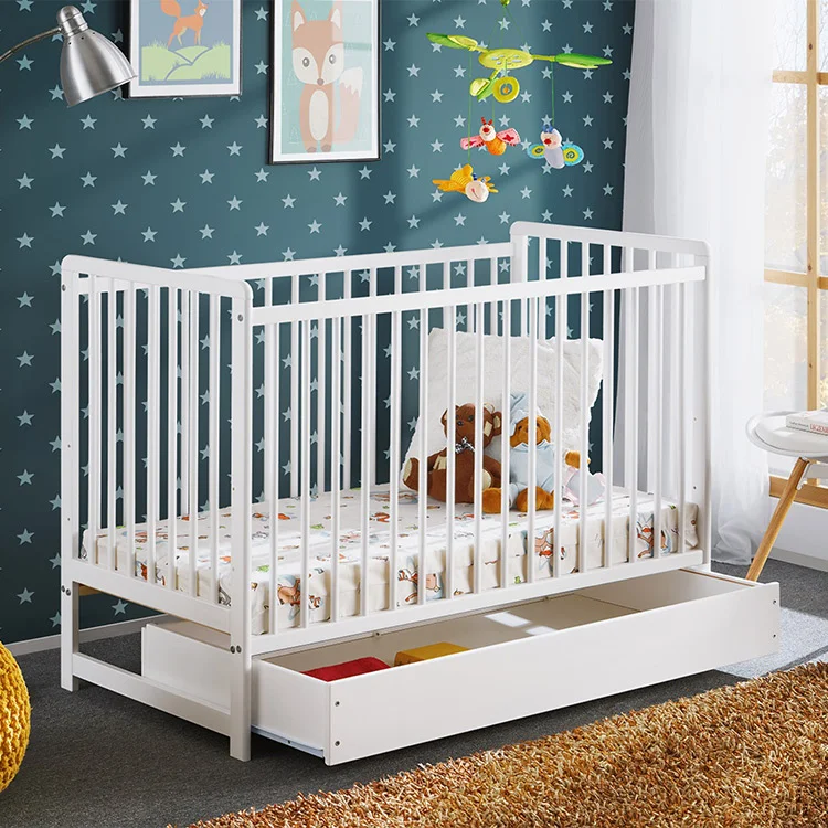 Lettino con materasso bambini neonati culla cassetto 65x124cm bianco Destiny