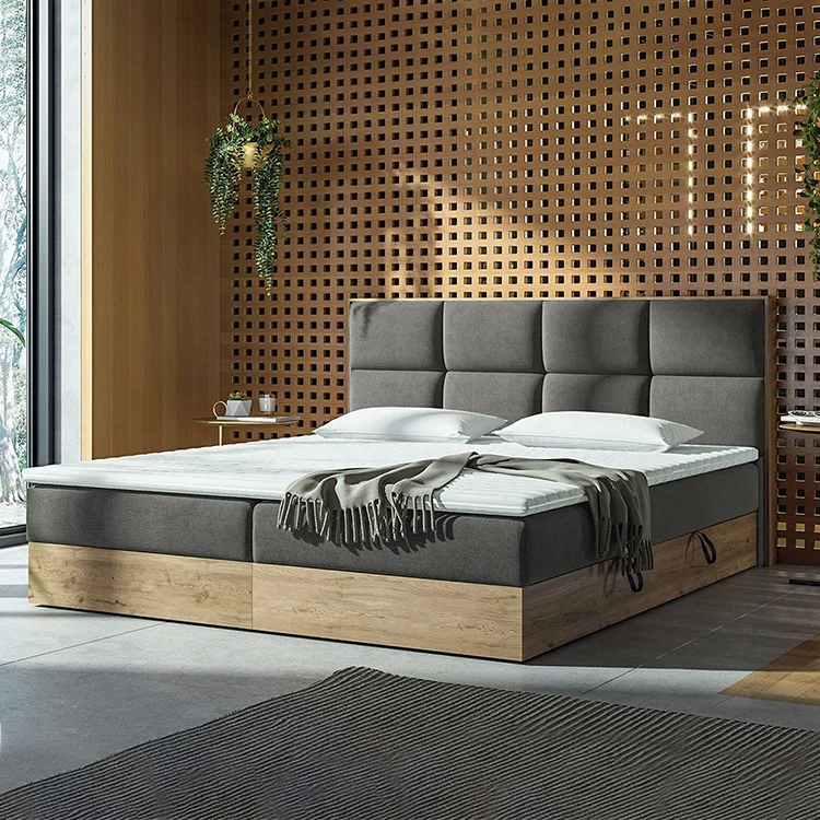 Letto 160x200cm matrimoniale continentale con contenitore e topper rovere grigio Tallin