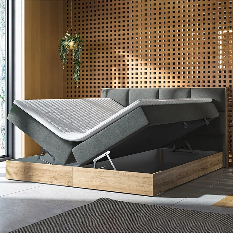 Letto 160x200cm matrimoniale continentale con contenitore e topper rovere grigio Tallin