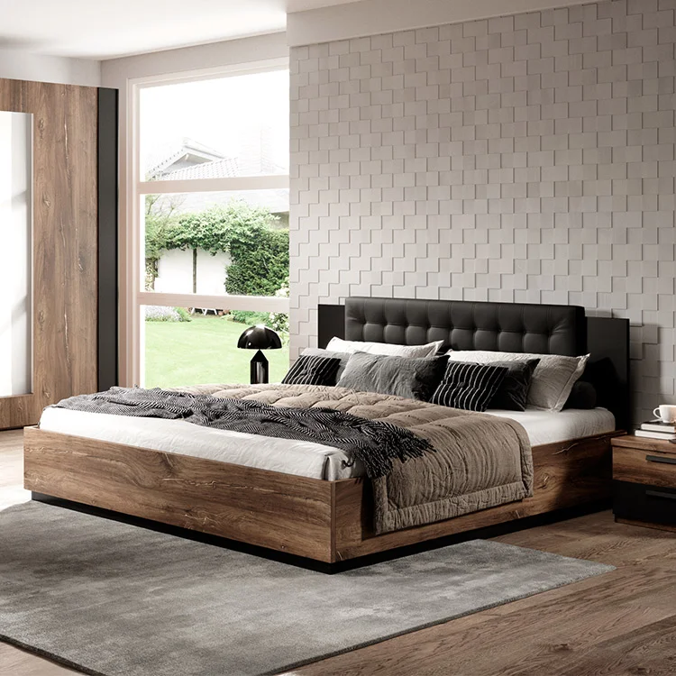 Letto 140x200cm alla francese rovere scuro nero Vulcano