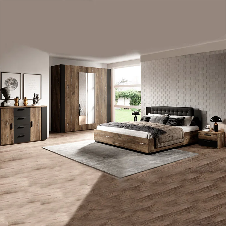 Letto 140x200cm alla francese rovere scuro nero Vulcano