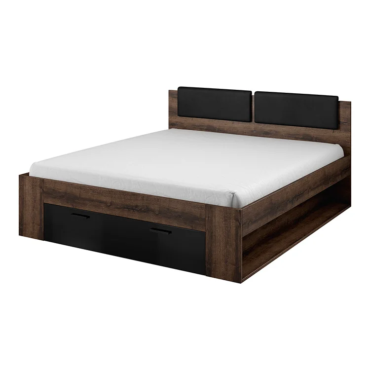 Letto alla francese 140x200cm con cassettone  rovere scuro nero lucido Cortina Gihome®