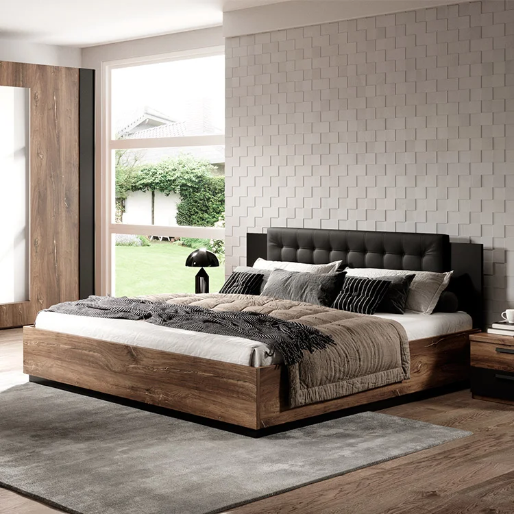 Letto alla francese contenitore 140x200cm rovere scuro nero Vulcano