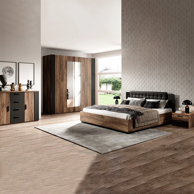 Letto alla francese contenitore 140x200cm rovere scuro nero Vulcano